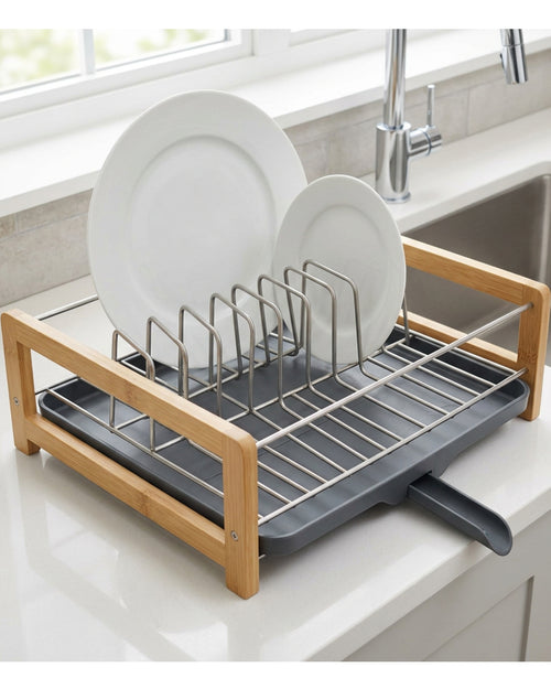 Basl Bamboo Dish Draining Rack 43 x 32 cm Natural - Lifestyle view