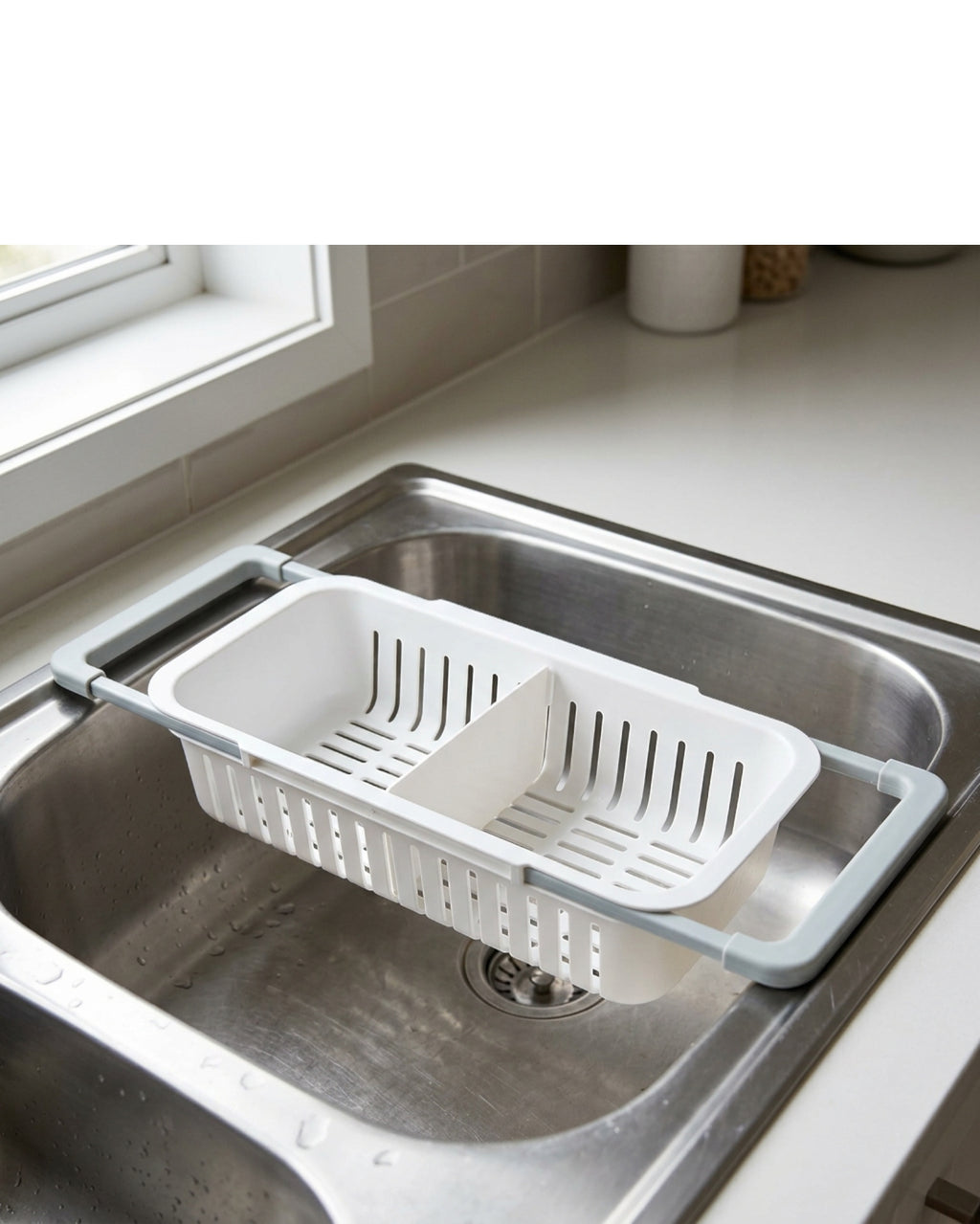 Basl Expandable In-Sink Draining Basket 38-50 cm White - Lifestyle view