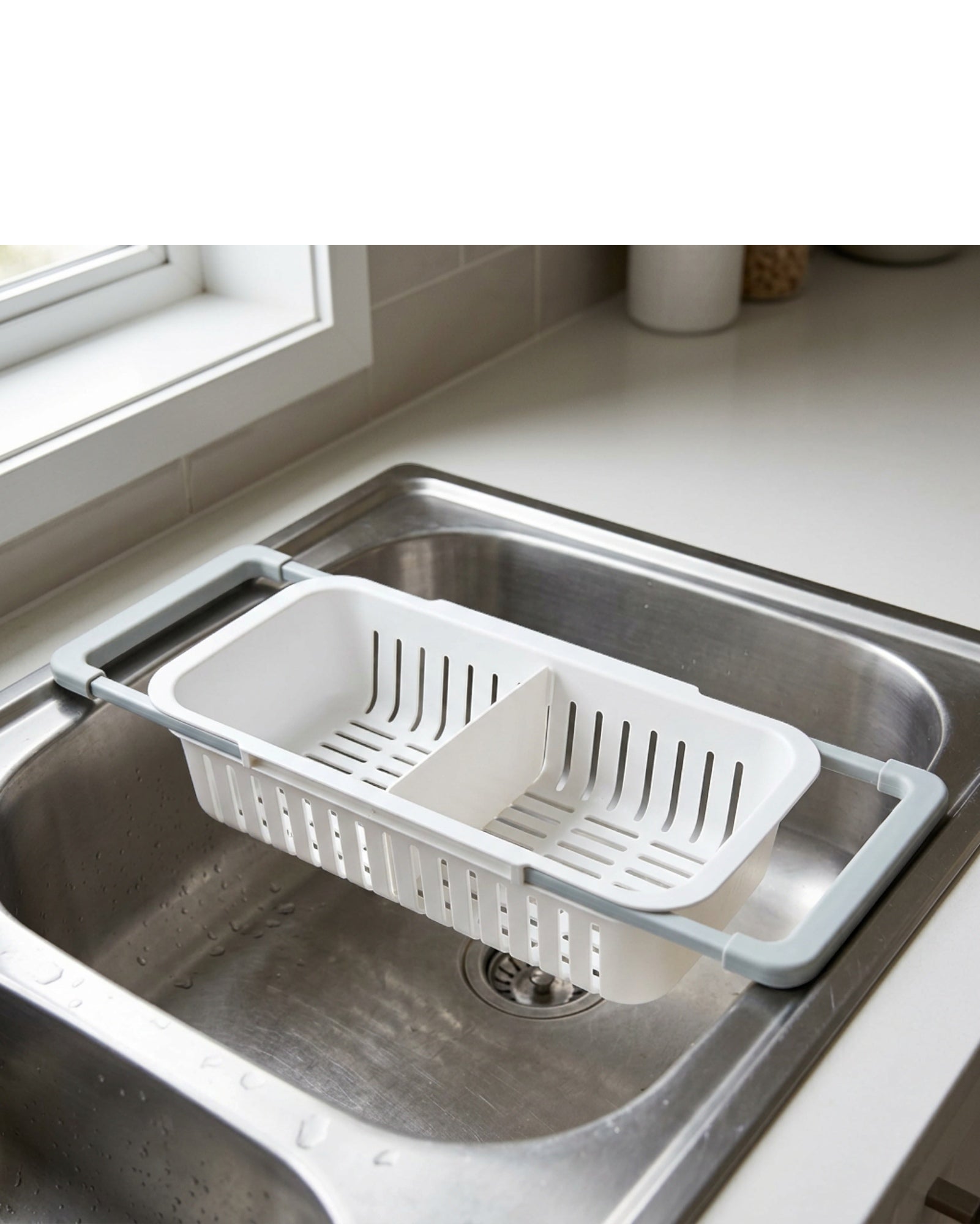 Basl Expandable In-Sink Draining Basket 38-50 cm White - Lifestyle view